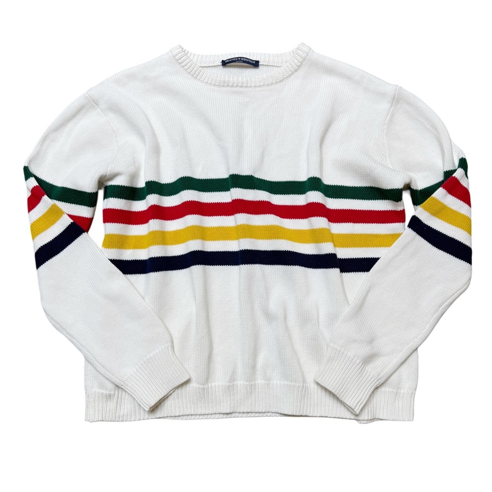 Brandy Melville White Sweater with Colorful Stripes